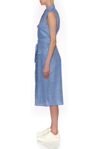 Zaragoza Dress - Sleeveless shirt midi dress in blue