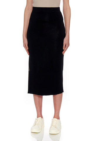 Rouen Skirt - Knitted pure silk pencil skirt with slit in black