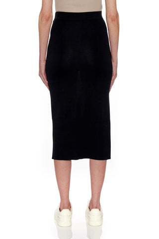 Rouen Skirt - Knitted pure silk pencil skirt with slit in black