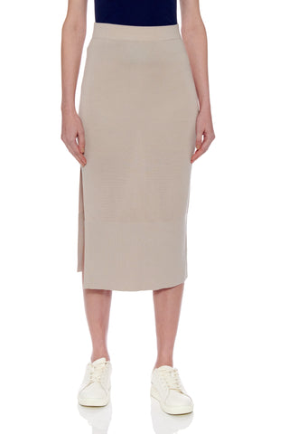 Rouen Skirt - Knitted pure silk pencil skirt with slit in beige
