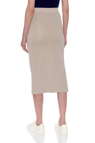 Rouen Skirt - Knitted pure silk pencil skirt with slit in beige