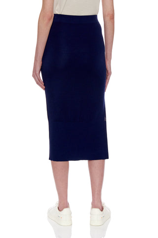 Rouen Skirt - Knitted pure silk pencil skirt with slit in navy
