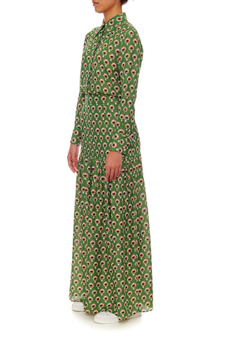Reims Skirt - High-waisted maxi skirt in green print