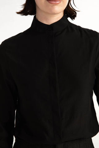 Sala Blouse - Mandarin collar shirt in black