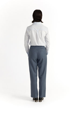 Pitea Blouse -  Classic shirt with spread-out collar in light blue pinstripe