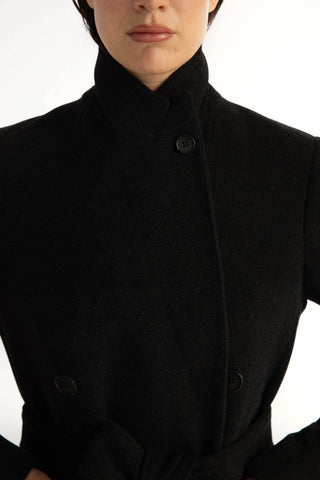 Stockholm Coat - Straight-cut long coat in charcoal black