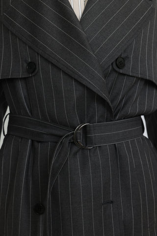 Perth Coat - Trench coat in charcoal grey pinstripe