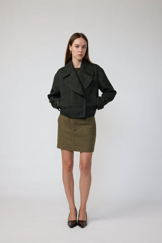 Ashford Coat - Double-breasted bomber jacket in green black jacquard