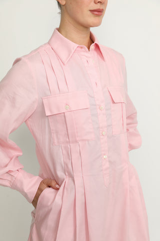 Pully Dress - Pully Short Shirt Dress in Pink Oxford