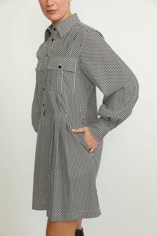 Pully Dress - Pully Short Shirt Dress in Black Polkadot