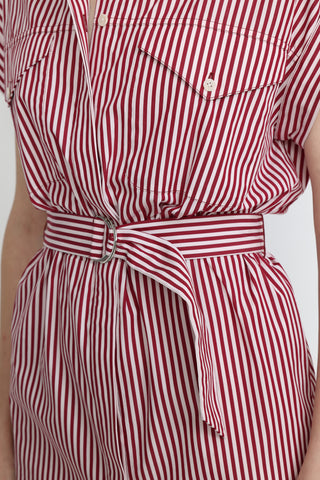 Ballarat Dress - Utility shirt dress in pink stripe