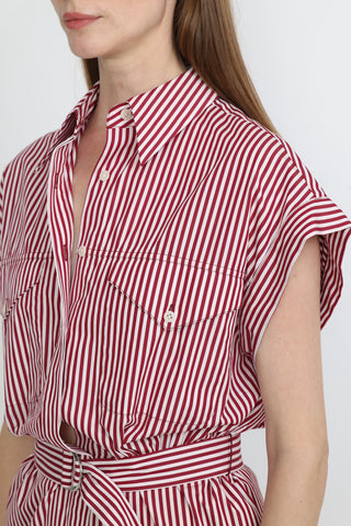 Ballarat Dress - Utility shirt dress in pink stripe