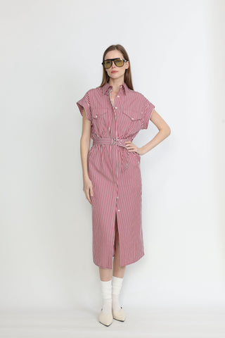 Ballarat Dress - Utility shirt dress in pink stripe