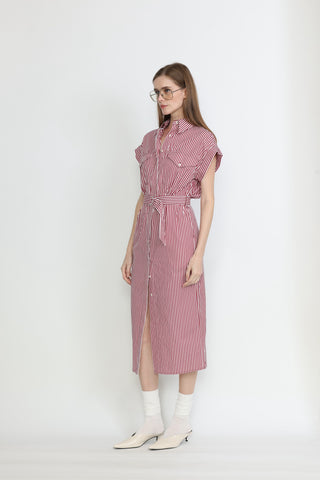 Ballarat Dress - Utility shirt dress in pink stripe