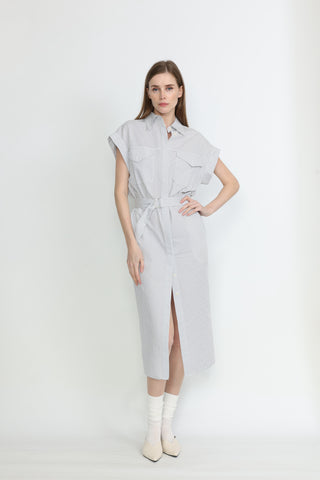 Ballarat Dress - Utility shirt dress in white polka