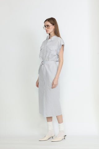 Ballarat Dress - Utility shirt dress in white polka