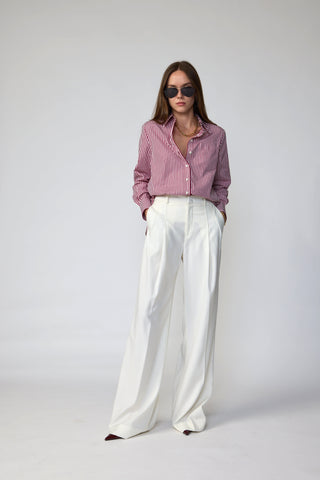 Townsville Long Sleeve Oversized Shirt in Burgundy and Pink Stripe