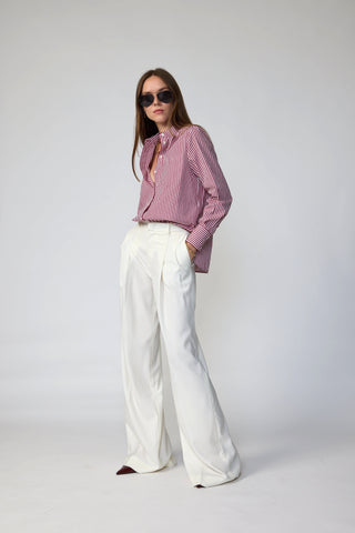 Townsville Long Sleeve Oversized Shirt in Burgundy and Pink Stripe