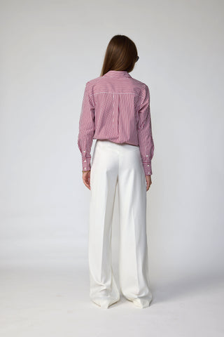Townsville Long Sleeve Oversized Shirt in Burgundy and Pink Stripe