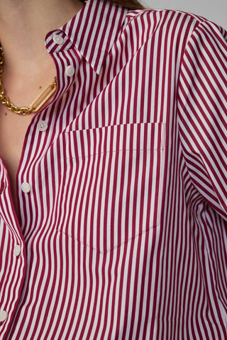 Townsville Long Sleeve Oversized Shirt in Burgundy and Pink Stripe