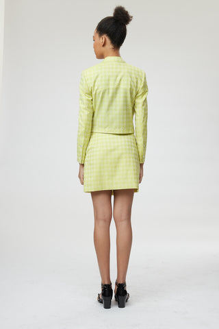 Verona Jacket - Cropped jacket in lime green dogtooth jacquard