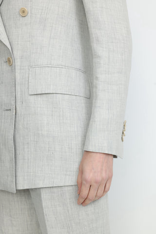 Bristol Straight-Cut Boyfriend Style Linen Jacket in Light Grey