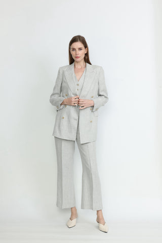 Bristol Straight-Cut Boyfriend Style Linen Jacket in Light Grey