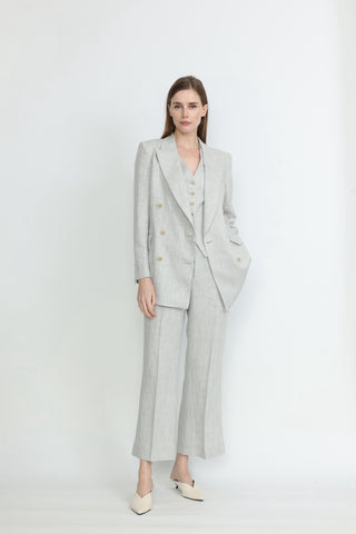 Bristol Straight-Cut Boyfriend Style Linen Jacket in Light Grey