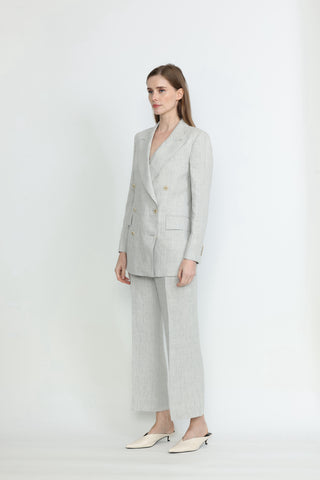 Bristol Straight-Cut Boyfriend Style Linen Jacket in Light Grey