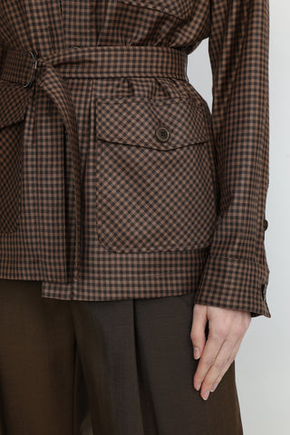 Rolle Loose Fit Shirt Jacket with Belt in Brown Check