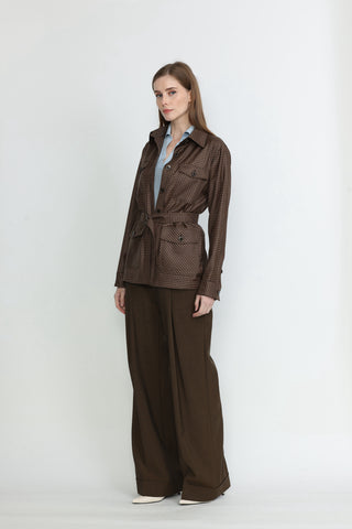 Rolle Loose Fit Shirt Jacket with Belt in Brown Check