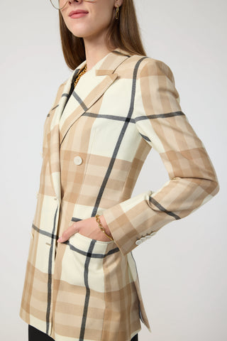 Amsterdam Jacket - Double-breasted fitted jacket in beige check