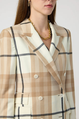 Amsterdam Jacket - Double-breasted fitted jacket in beige check