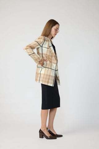 Amsterdam Jacket - Double-breasted fitted jacket in beige check