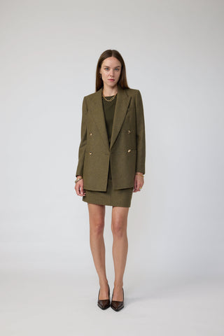 Amarante Jacket - Double-breasted suit jacket in khaki basketweave
