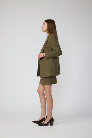 Amarante Jacket - Double-breasted suit jacket in khaki basketweave