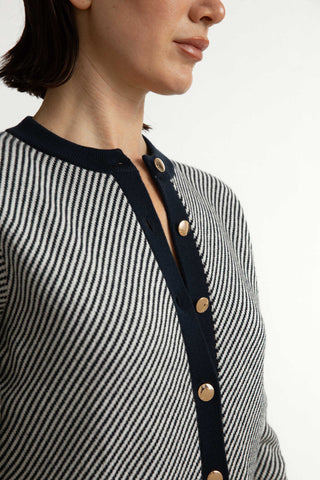Lisbon Cardigan - Knit cardigan in navy/white