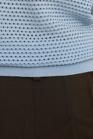 Geraldton Crochet Knit Polo T-shirt in Light Blue