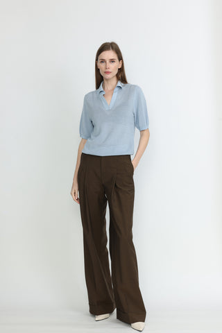 Geraldton Crochet Knit Polo T-shirt in Light Blue