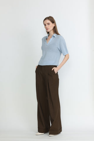 Geraldton Crochet Knit Polo T-shirt in Light Blue