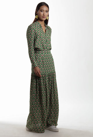 Reims Skirt - High-waisted maxi skirt in green print