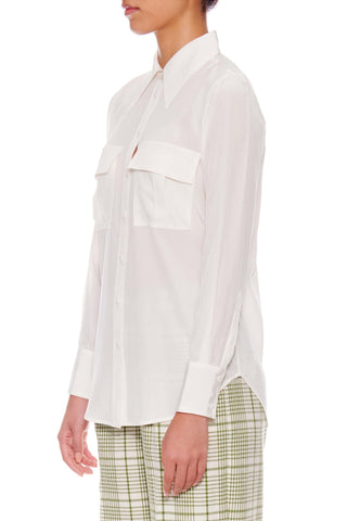 Metz Blouse - Utility pockets silk shirt in white