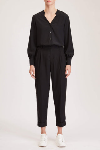 Southampton Trouser - High waisted pleated trousers in black crepe