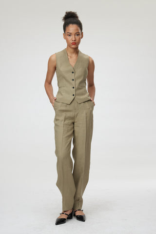 Forli Trouser - Wide leg trousers in khaki green