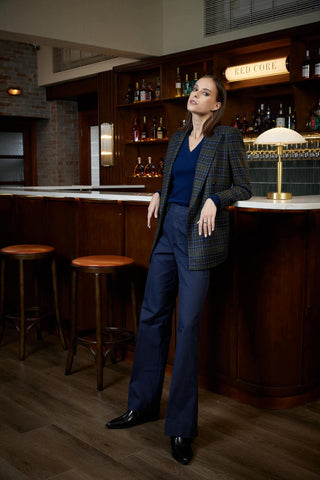 Bordeaux Trouser - Bootcut trousers in navy windowpane