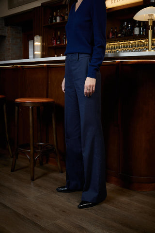 Bordeaux Trouser - Bootcut trousers in navy windowpane