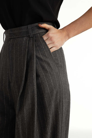 Siena Trousers - Wide-leg trousers in grey pinstripe