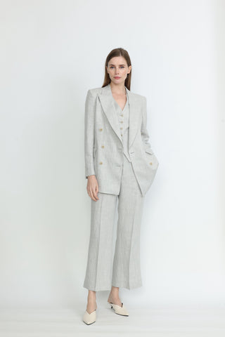 Hervey Bay Linen Fitted Cropped Trousers in Grey