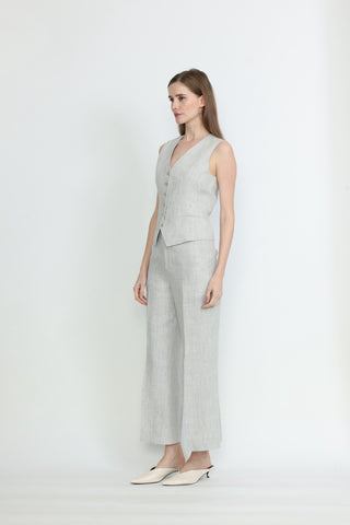 Hervey Bay Linen Fitted Cropped Trousers in Grey