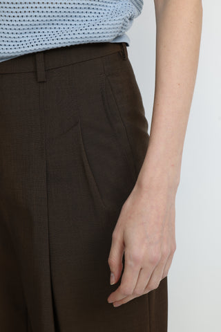 Parma Pleated Wide-Leg Trousers in Brown